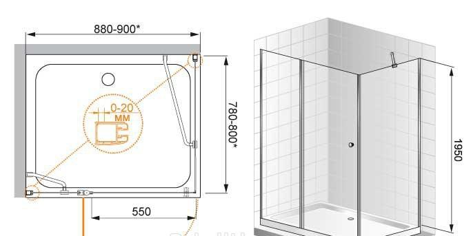 Душевой уголок - Cezares, Elena, 90x80x195 см, ELENA-AH-1-90/80-C-Cr / ELENA-W-AH-1-90/80-C-Cr