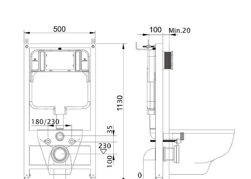 Aquatek Оберон, Унитаз подвесной с инсталляцией и кнопкой, SET AQUATEK ОБЕРОН KDI16