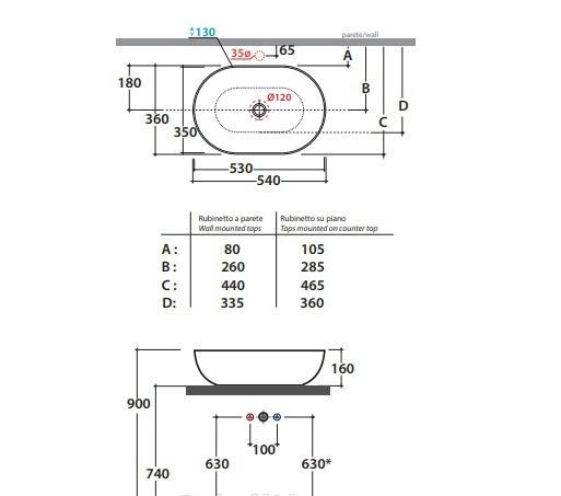 Раковина - Globo, T-Edge, 36x54x16 см, B6O54BI / B6O54.BI