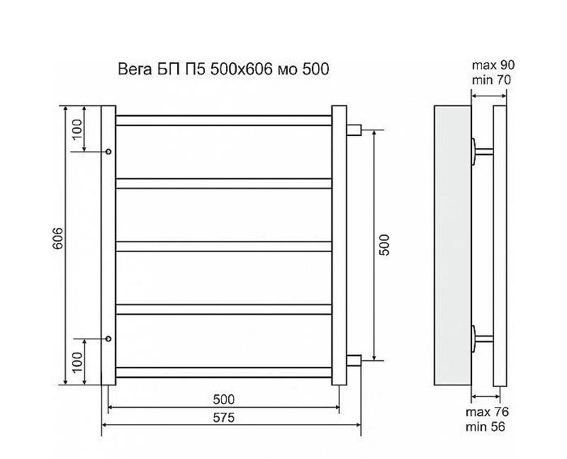 Полотенцесушитель водяной - Terminus, Вега, 9x57.5x60.6 см, 4620768886638