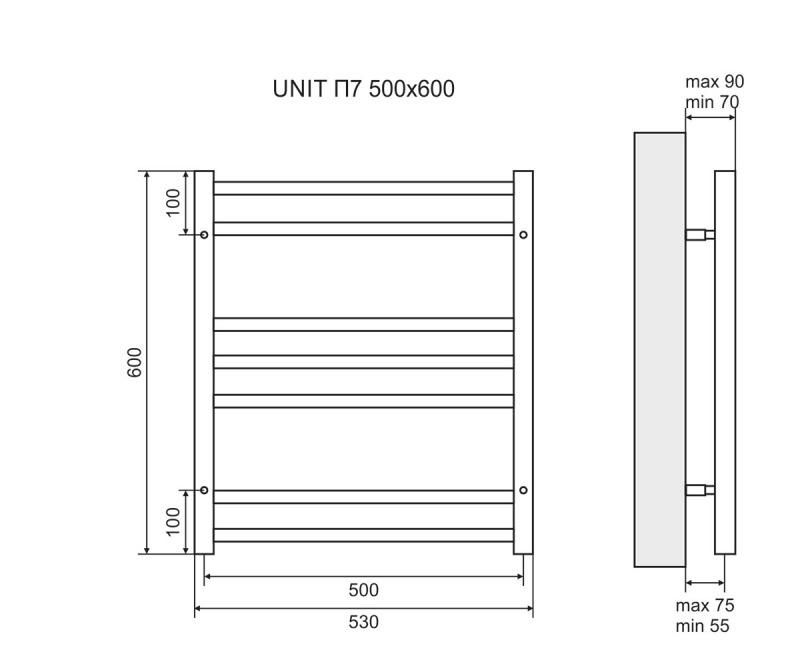 Полотенцесушитель водяной - Lemark, Unit, 7x53.2x60 см, LM45607BL