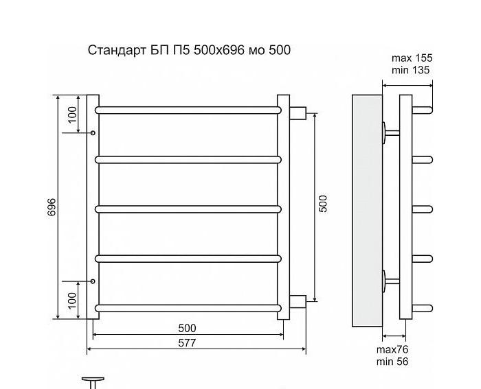 Полотенцесушитель водяной - Terminus, Стандарт, 13.5x57.7x69.6 см, 4670030725301