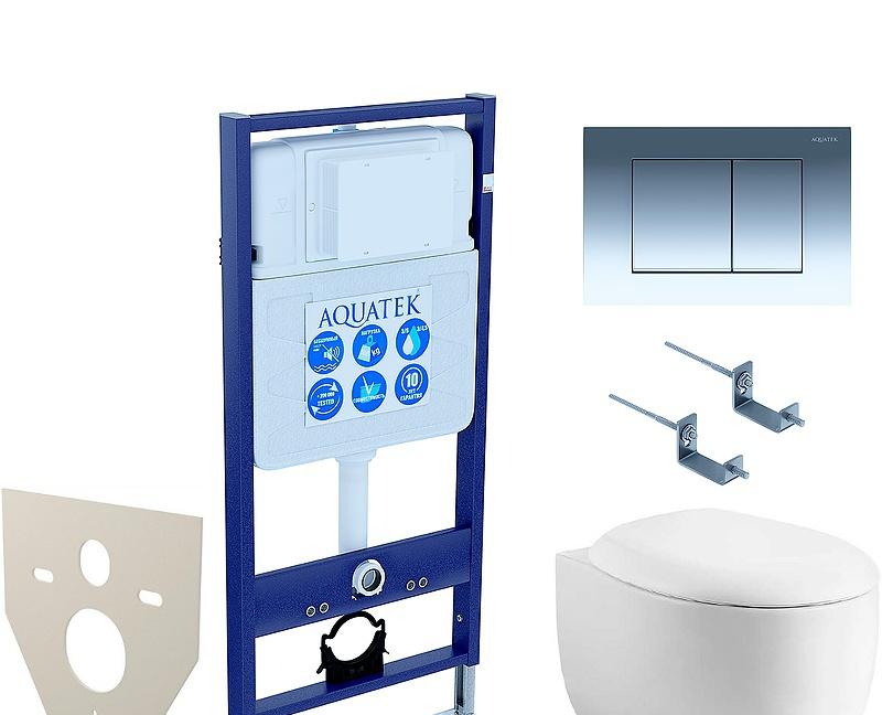 Aquatek Альтаир, Унитаз подвесной с инсталляцией и кнопкой, SET AQUATEK АЛЬТАИР cm-010 4в1