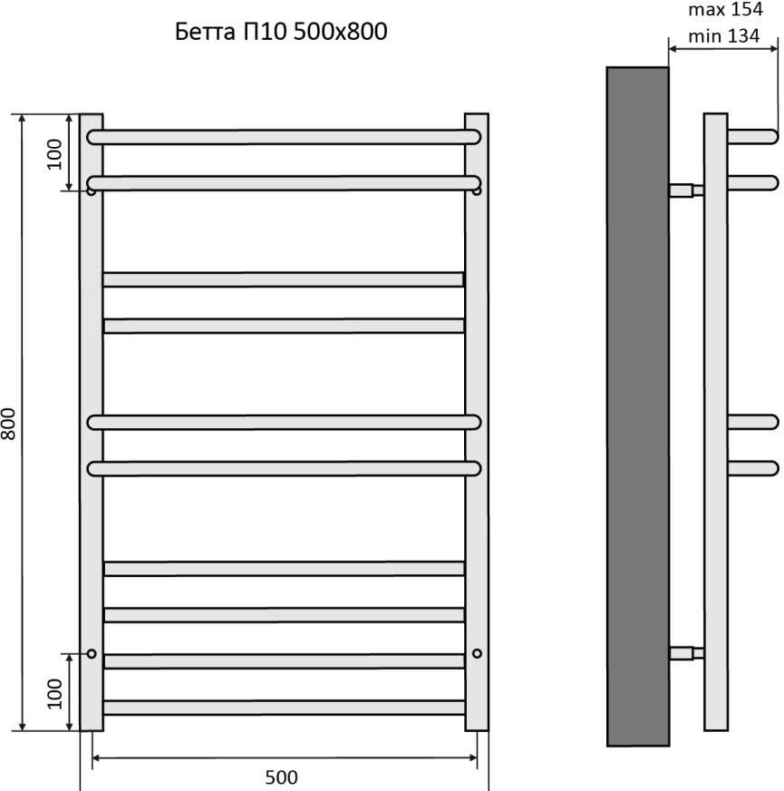 Полотенцесушитель водяной - Aquatek, Бетта, 15.4x50x80 см, AQ KRC1080CH