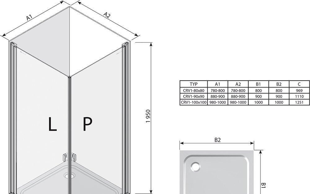 Душевая дверь - Ravak, Chrome, 90x90x195 см, 1QV70101Z1