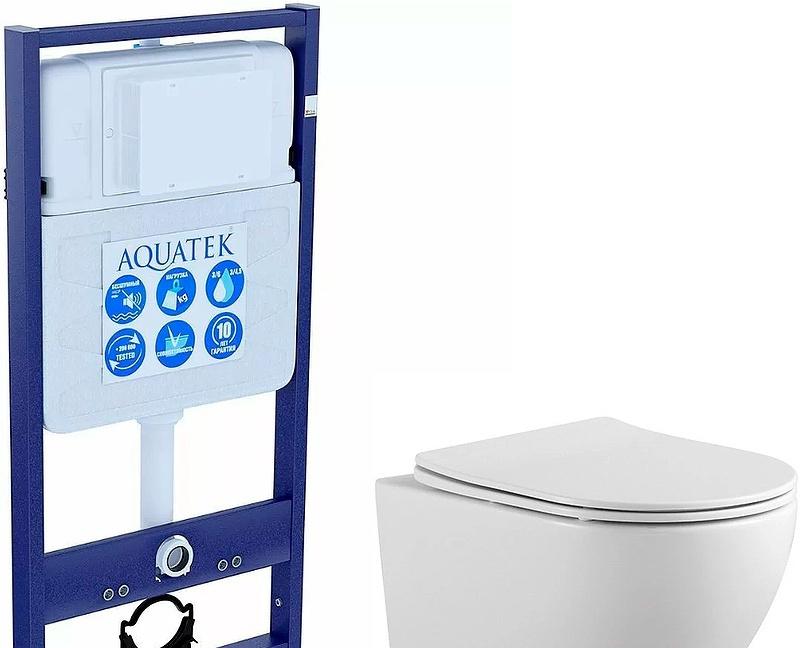 Aquatek Европа, Унитаз подвесной с инсталляцией и кнопкой, SET ЕВРОПА бел