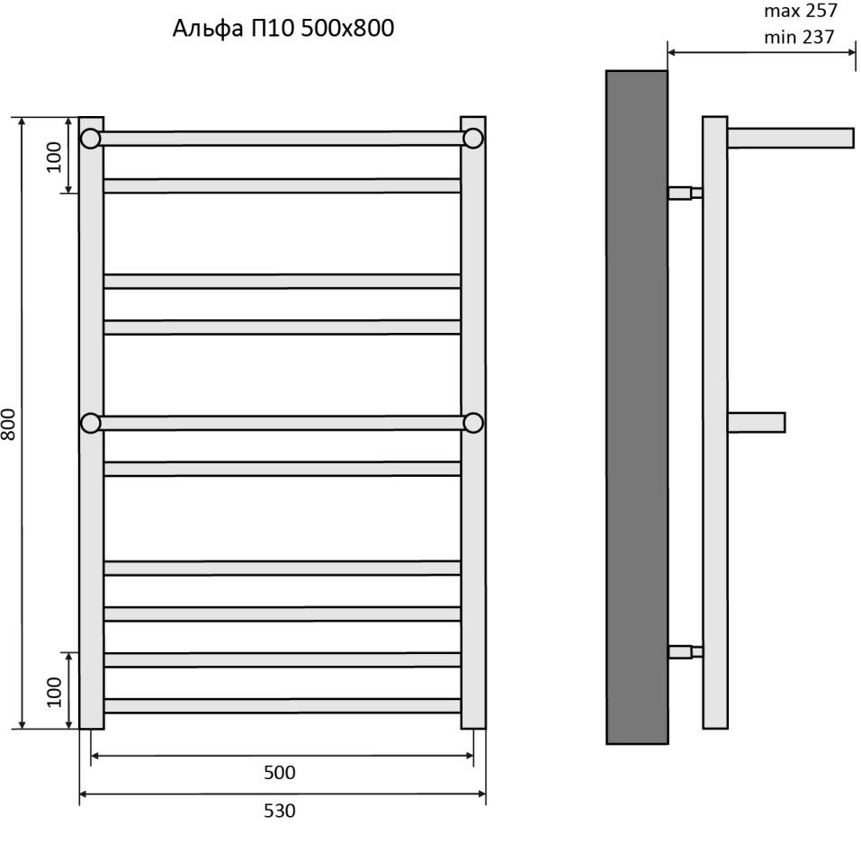 Полотенцесушитель водяной - Aquatek, Альфа, 25.7x50x80 см, AQ RRP1080CH