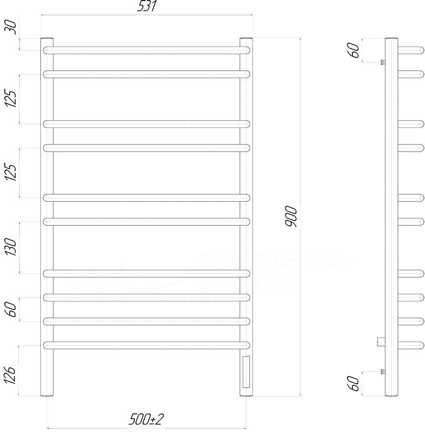 Полотенцесушитель электрический - Lemark, Luna, 13x53.1x90 см, LM41910Z