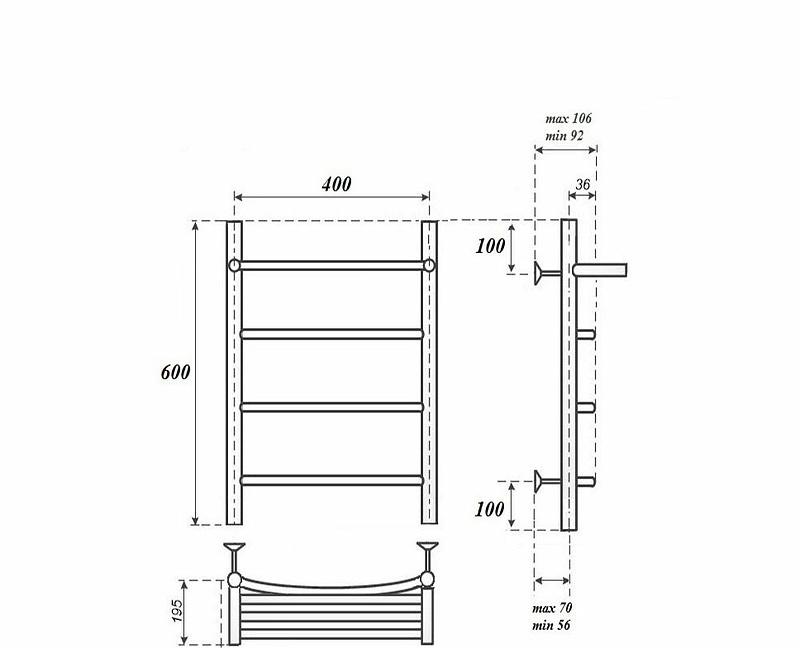 Полотенцесушитель водяной - Point, Афина, 30.1x43.2x60 см, PN04146P