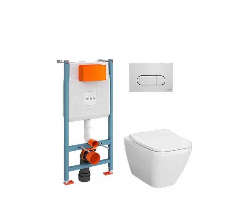 Vitra Integra Square, Унитаз подвесной с инсталляцией и кнопкой, 9856B003-7207