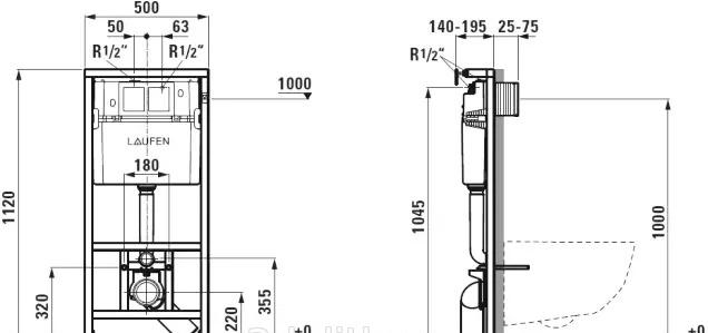Laufen Pro Rimless, Унитаз подвесной с инсталляцией и кнопкой, 8.6996.6.000.000.R / 00303820
