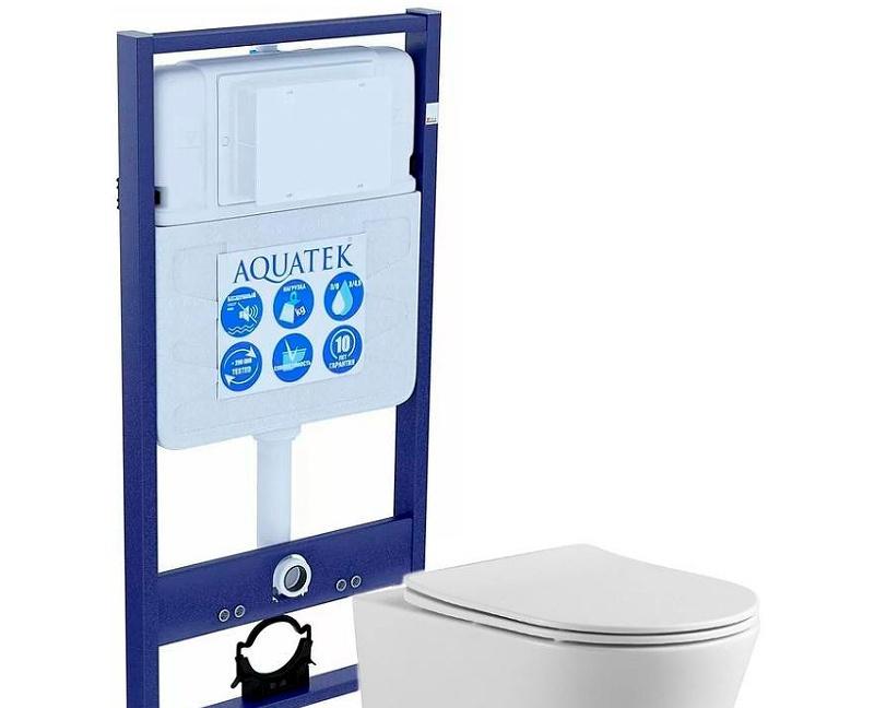 Aquatek Вега, Унитаз подвесной с инсталляцией и кнопкой, SET AQUATEK ВЕГА