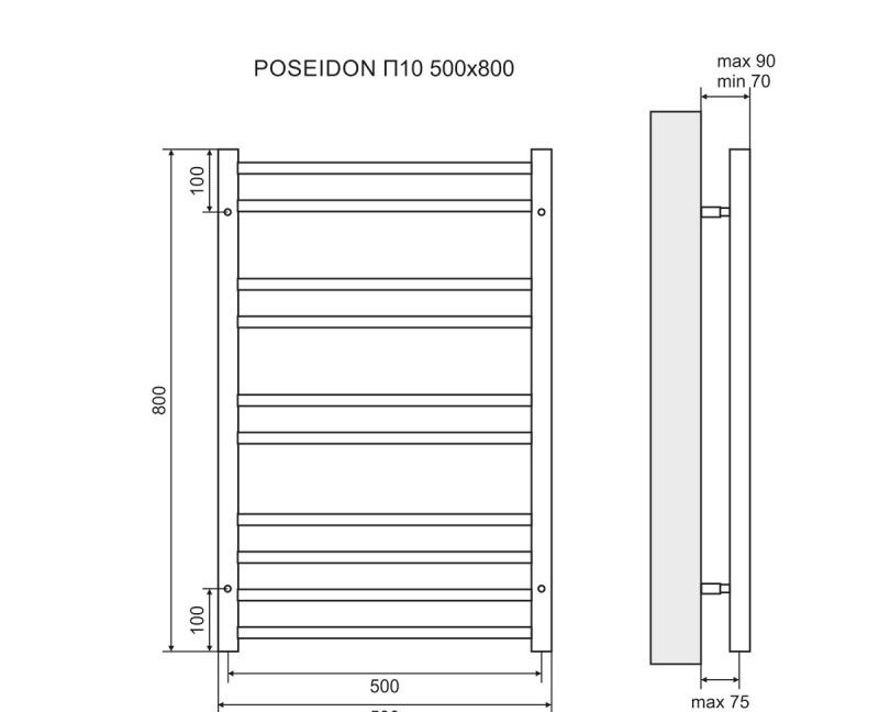 Полотенцесушитель водяной - Lemark, Poseidon, 7x53.2x80 см, LM42810