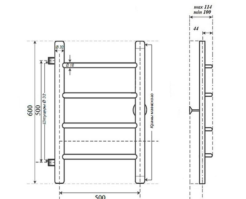 Полотенцесушитель водяной - Point, Афина, 11.4x53.2x60 см, PN04556