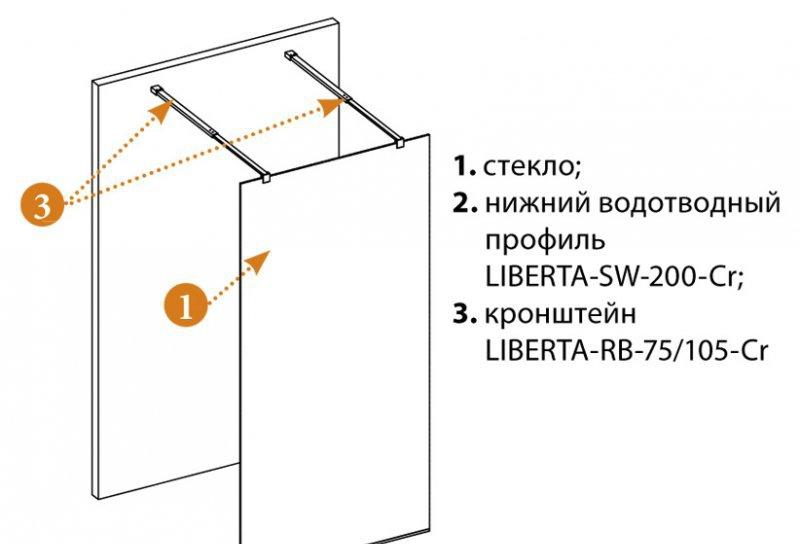 Душевая перегородка - Cezares, Liberta, 8x115x195 см, LIBERTA-L-2-115-C-Cr
