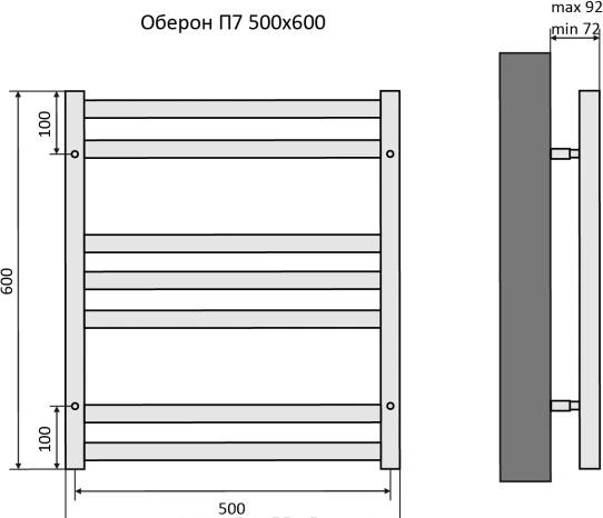 Полотенцесушитель водяной - Aquatek, Оберон, 9x50x60 см, AQ RO0760CH