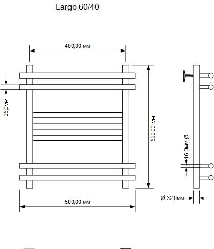 Полотенцесушитель водяной - Aquanet, Largo, 40x60 см, 00266743