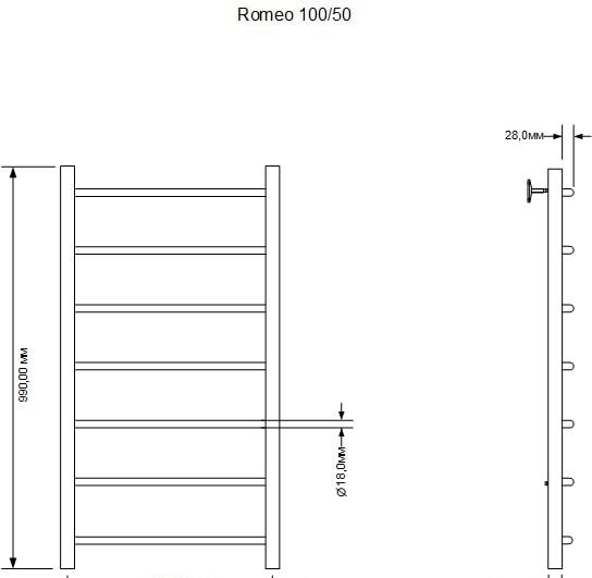 Полотенцесушитель водяной - Aquanet, Romeo, 50x100 см, 00266726