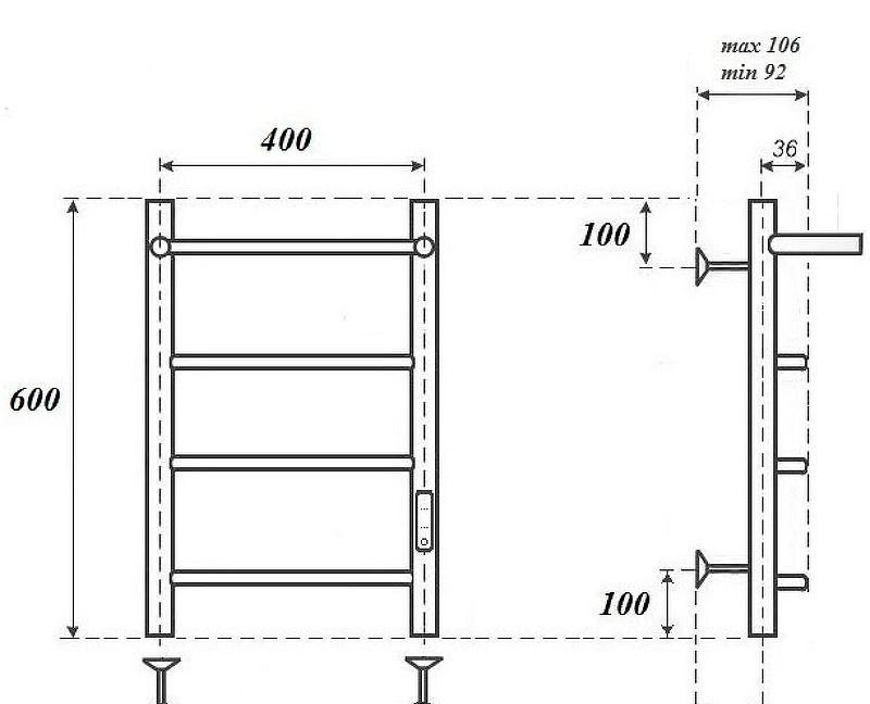 Полотенцесушитель электрический - Point, Афина, 10.6x43.2x60 см, PN04846PW