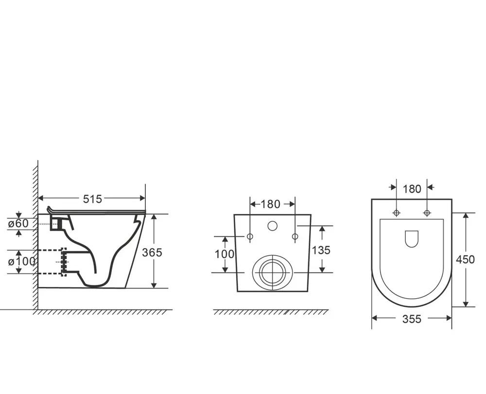 Point Элемент П, Унитаз подвесной с инсталляцией и кнопкой, PN48205WC