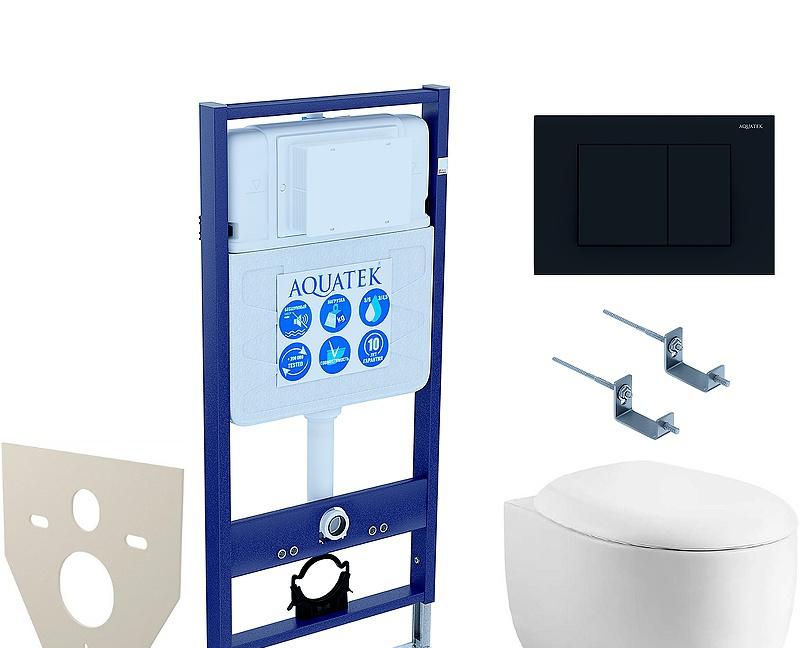 Aquatek Альтаир, Унитаз подвесной с инсталляцией и кнопкой, SET AQUATEK АЛЬТАИР cm-012 4в1