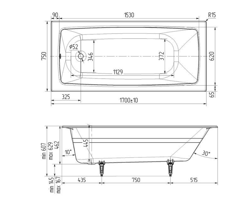 Wotte Vector, Чугунная ванна, Vector 1700x750