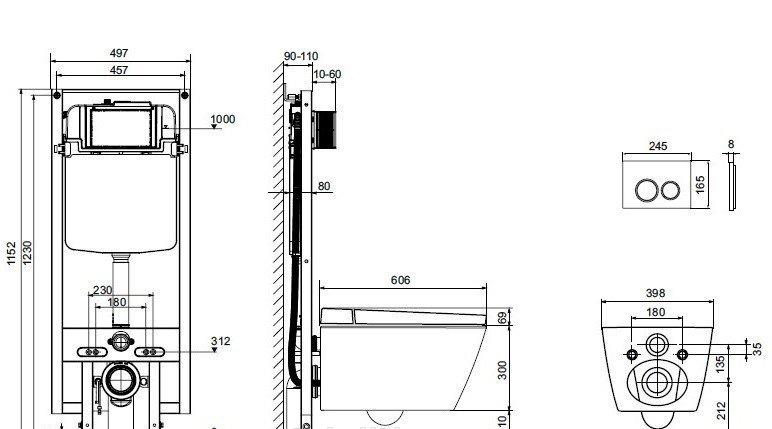 Tece TECEspring, Унитаз подвесной с инсталляцией и кнопкой, S955799