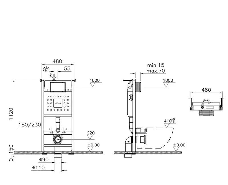 Система инсталляции (комплект) - Vitra, V-Fix Core, 12x48x112 см, 800-1873