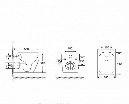 Point Элемент П, Унитаз подвесной с инсталляцией и кнопкой, PN48309WC