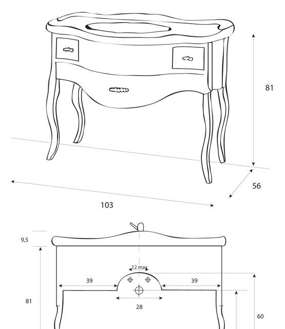 Cezares Lady New Classico, Тумба для раковины, LD/02C.05 / LD/02C.05.502