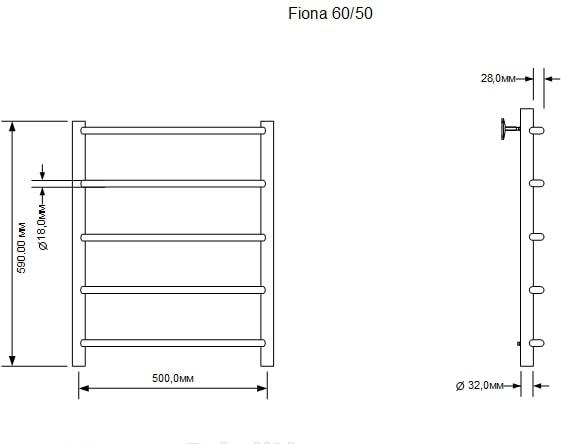 Полотенцесушитель водяной - Aquanet, Fiona, 50x60 см, 00266736