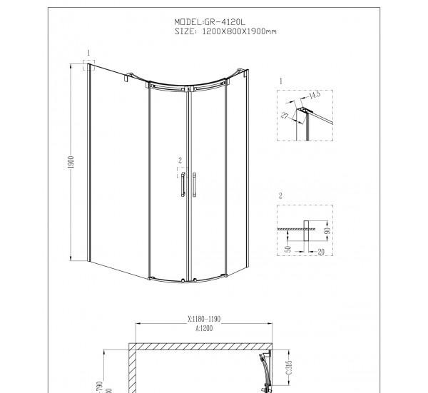 Душевой уголок - Grossman, Galaxy, 80x120x190 см, GR-4120L