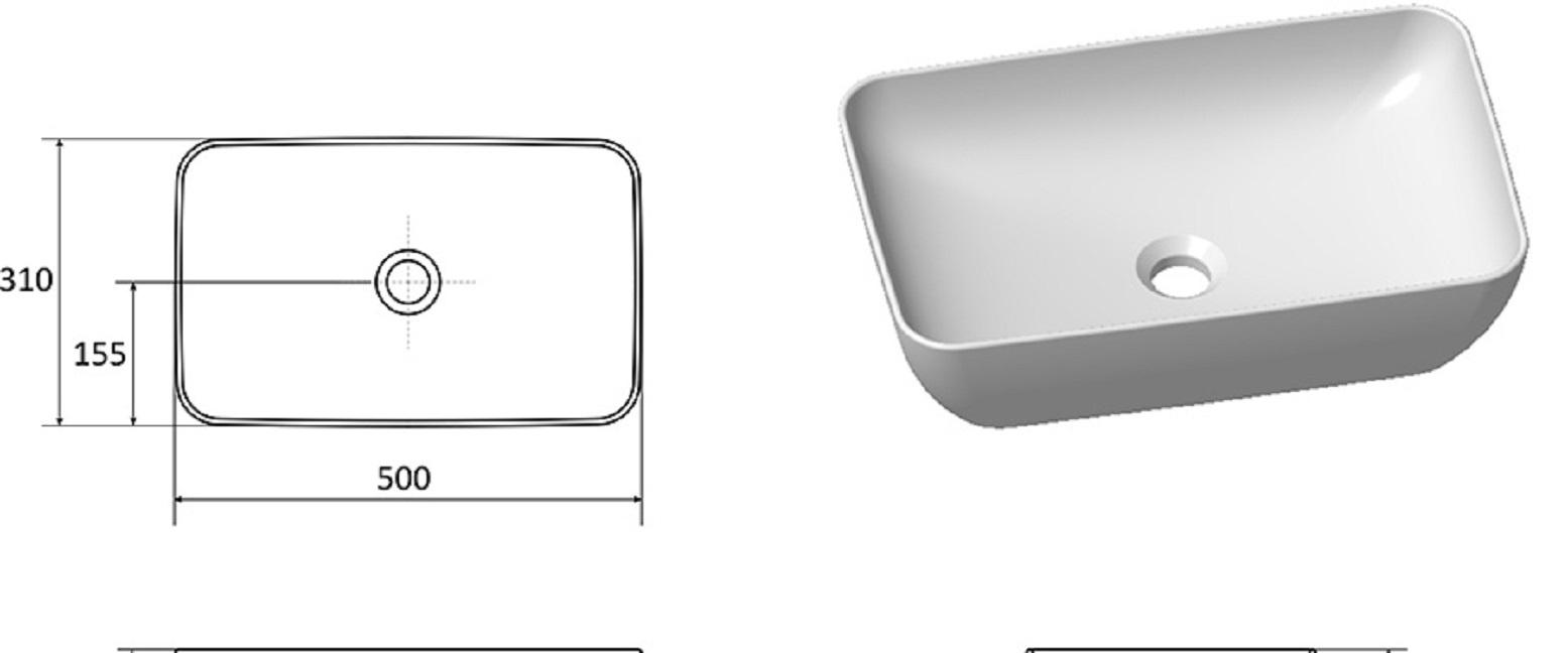 Раковина - Ravak, Uni, 31x50x12 см, XJX01150001 / 500 R Slim XJX01150001