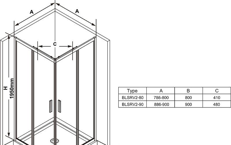 Душевой уголок - Ravak, Blix, 90x90x195 см, X1LM70300Z1