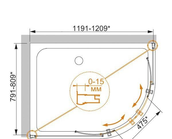 Душевой уголок - Cezares, Pratico, 90x120x185 см, PRATICO-RH-1-120/90-P-Cr