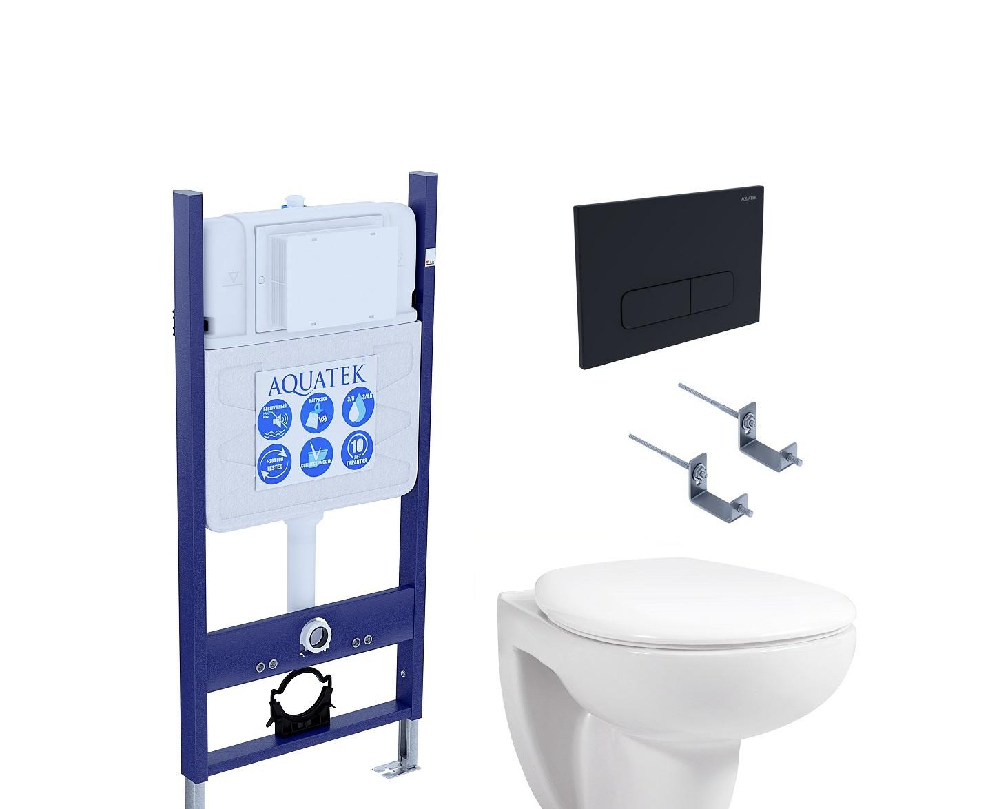 Aquatek Каир, Унитаз подвесной с инсталляцией и кнопкой, SET AQUATEK КАИР-14-017