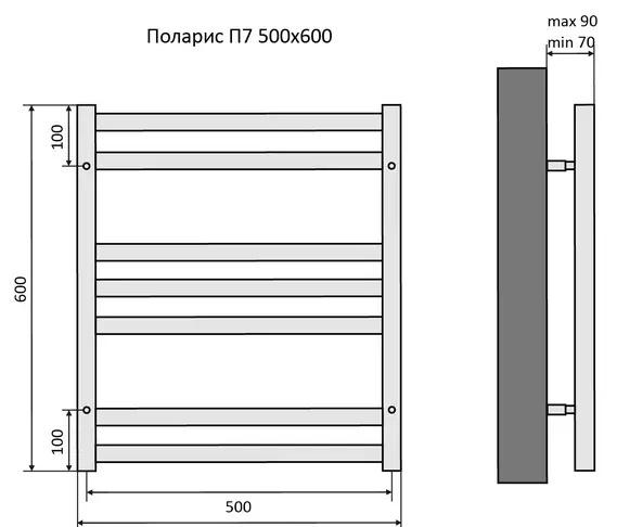 Полотенцесушитель водяной - Aquatek, Поларис, 9x50x60 см, AQ KO0760CH