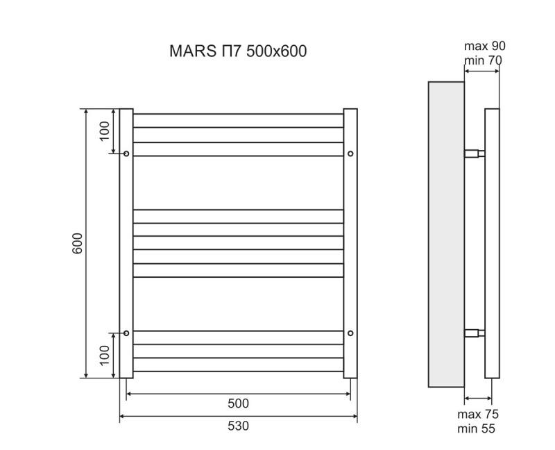 Полотенцесушитель водяной - Lemark, Mars, 7x53.2x60 см, LM35607