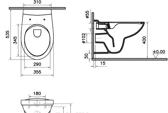 Geberit без коллекции, Унитаз подвесной с инсталляцией и кнопкой, KO-SFU011-3/5-COn-S-DL / S-KO-SFU011-3/5-COn-S-DL-w