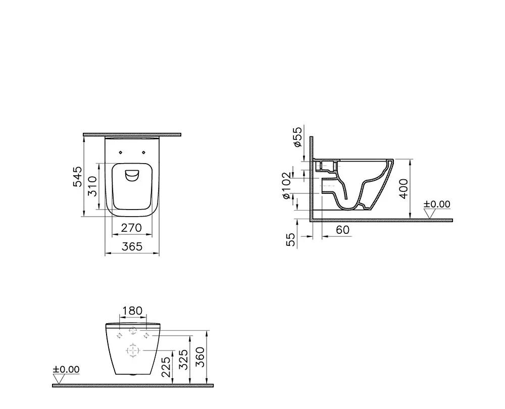 Vitra Integra Square, Унитаз подвесной с инсталляцией и кнопкой, 9856B003-7207