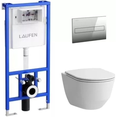 Laufen Pro Rimless, Унитаз подвесной с инсталляцией и кнопкой, 8.6996.6.000.000.R / 00303820