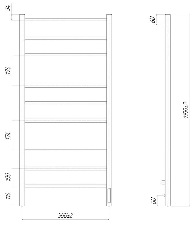 Полотенцесушитель электрический - Terminus, Ватикан, 7.4x53x110 см, PN15156WE