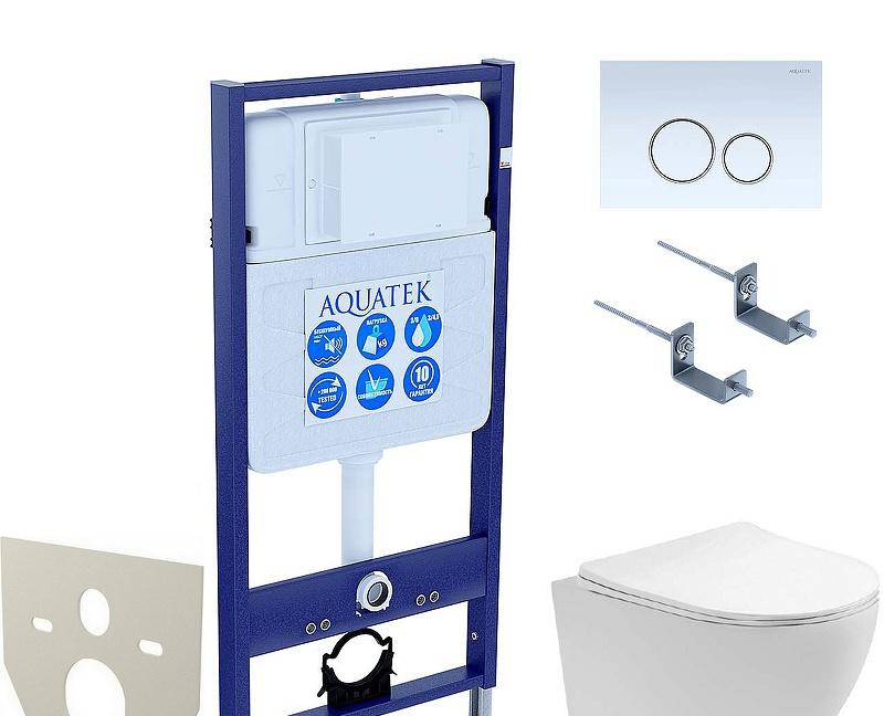 Aquatek Европа, Унитаз подвесной с инсталляцией и кнопкой, SET AQUATEK ЕВРОПА T KDI15