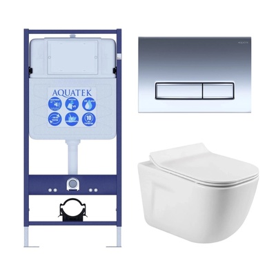 Aquatek Дива, Унитаз подвесной с инсталляцией и кнопкой, SET AQUATEK ДИВА 4в1