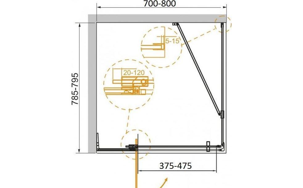 Душевой уголок - Cezares, Slider AH 1, 80x80x195 см, SLIDER-AH-1-80-70/80-BR-NERO