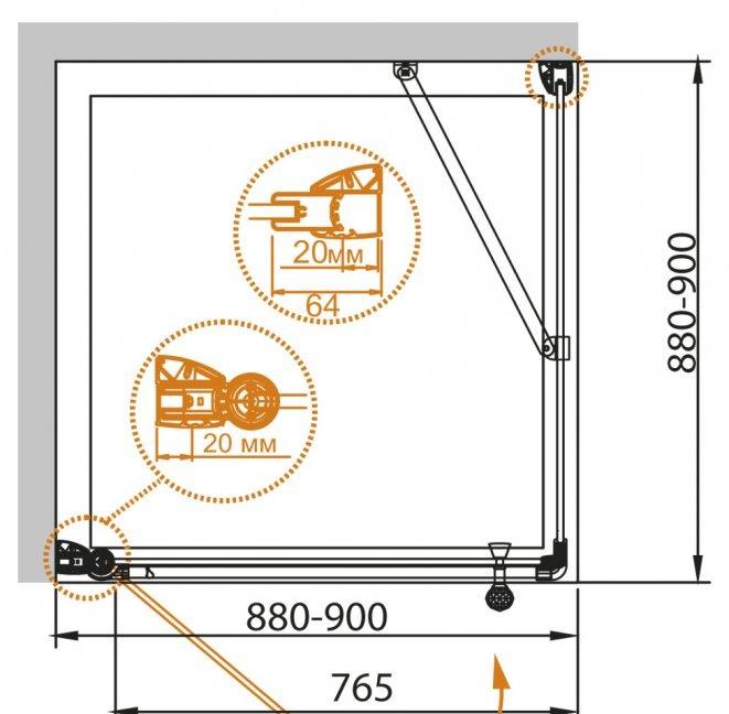 Душевой уголок - Cezares, Giubileo, 90x90x195 см, GIUBILEO-A-11-90-CP-G-L