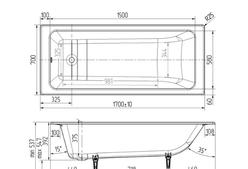 Byon B13, Чугунная ванна, Line 1700x700