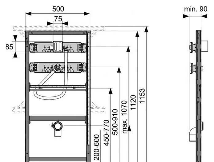 Инсталляция для писсуара - Tece, Teceprofil, 13x50x133 см, 9320008