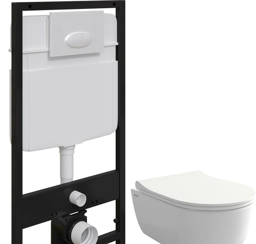 Bocchi V-Tondo, Унитаз подвесной с инсталляцией и кнопкой, BB084CH-TOR