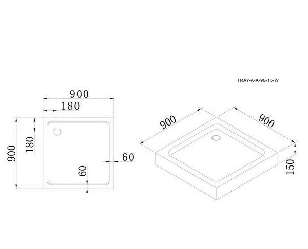 Душевой поддон - Cezares, Tray, 90x90x15 см, PRATICO-TRAY-GL-A-A-90-15-W
